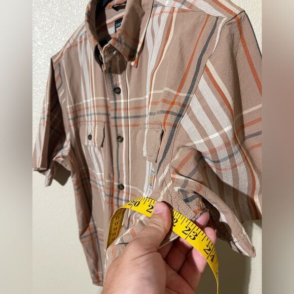 Carhartt Men's Short Sleeve Casual Plaid Shirt - Brown and Cream - Picture 5 of 6